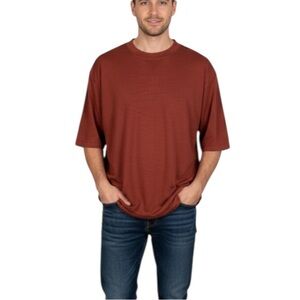 Harry Rosen Men's Classic Silk Short Sleeve Crew Neck Shirt XL Rust